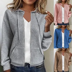 Women's zipper hooded cardigan jacket long sleeve casual solid color sweatshirt jacket