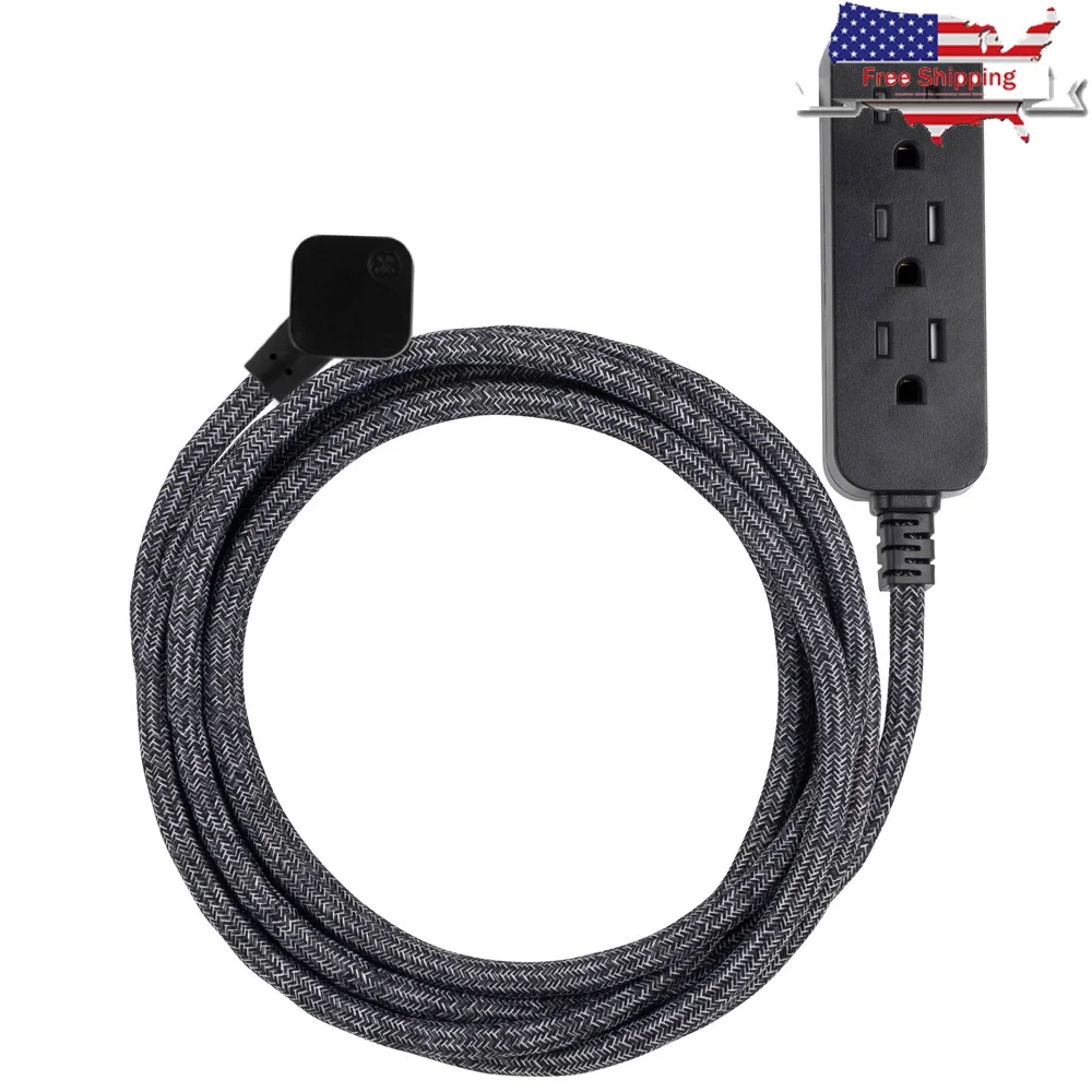 

10ft Braided Designer Extension Cord 3 Outlets Flat Plug Surge Protection Durable Fabric Cover Home Office Decor