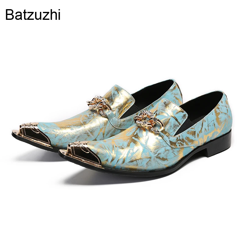 Batzuzhi Italian Type Men Shoes Special Iron Toe Leather Dress Shoes Men Slip on Formal Business, Party and Wedding Shoes Male