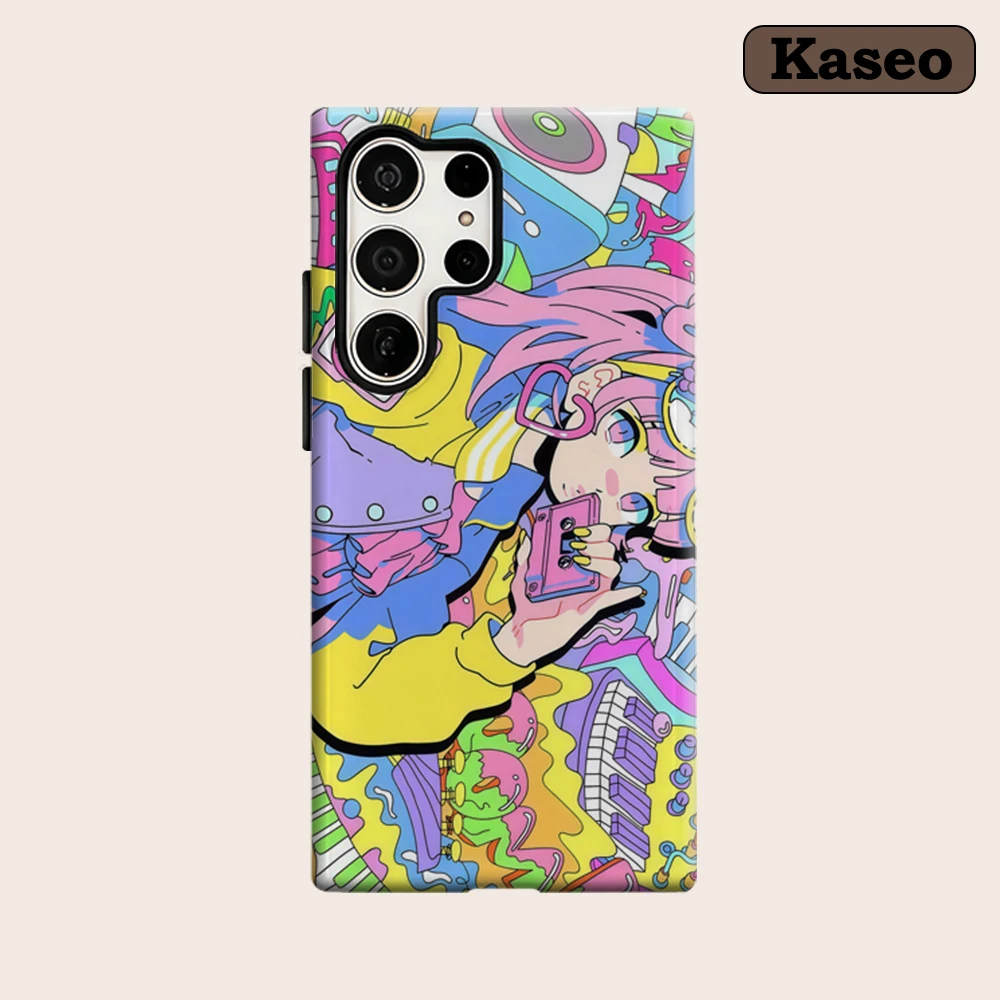 Kaseo Phone Case for Samsung Galaxy S26 S25 Ultra S24 S23 Ultra Plus Shockproof Double Layer Psychedelic Anime Music Girl Cover