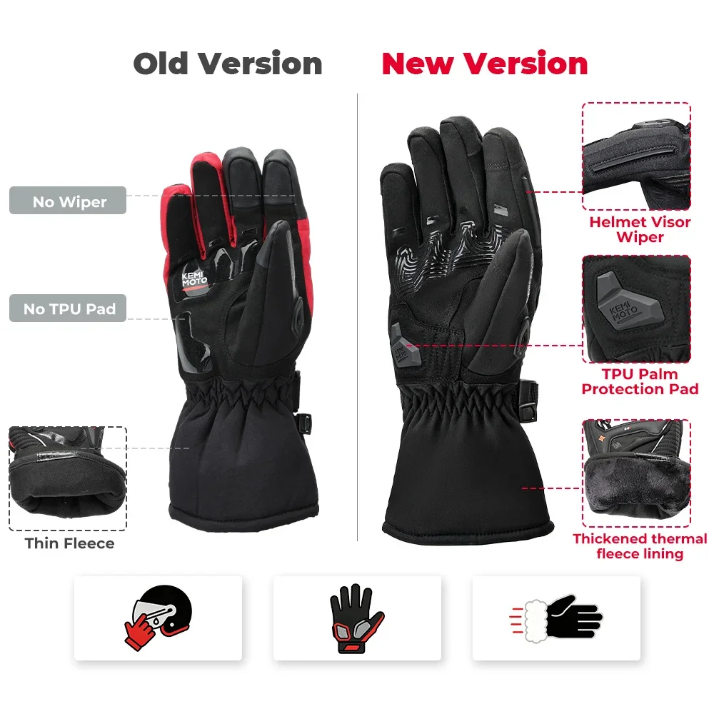 KEMiMOTO CE Motorradhandschuhe Winter Schwarz Guantes Moto Invierno Warm Touchscreen Wasserdicht Winddicht Schutzhandschuhe – Detail 2