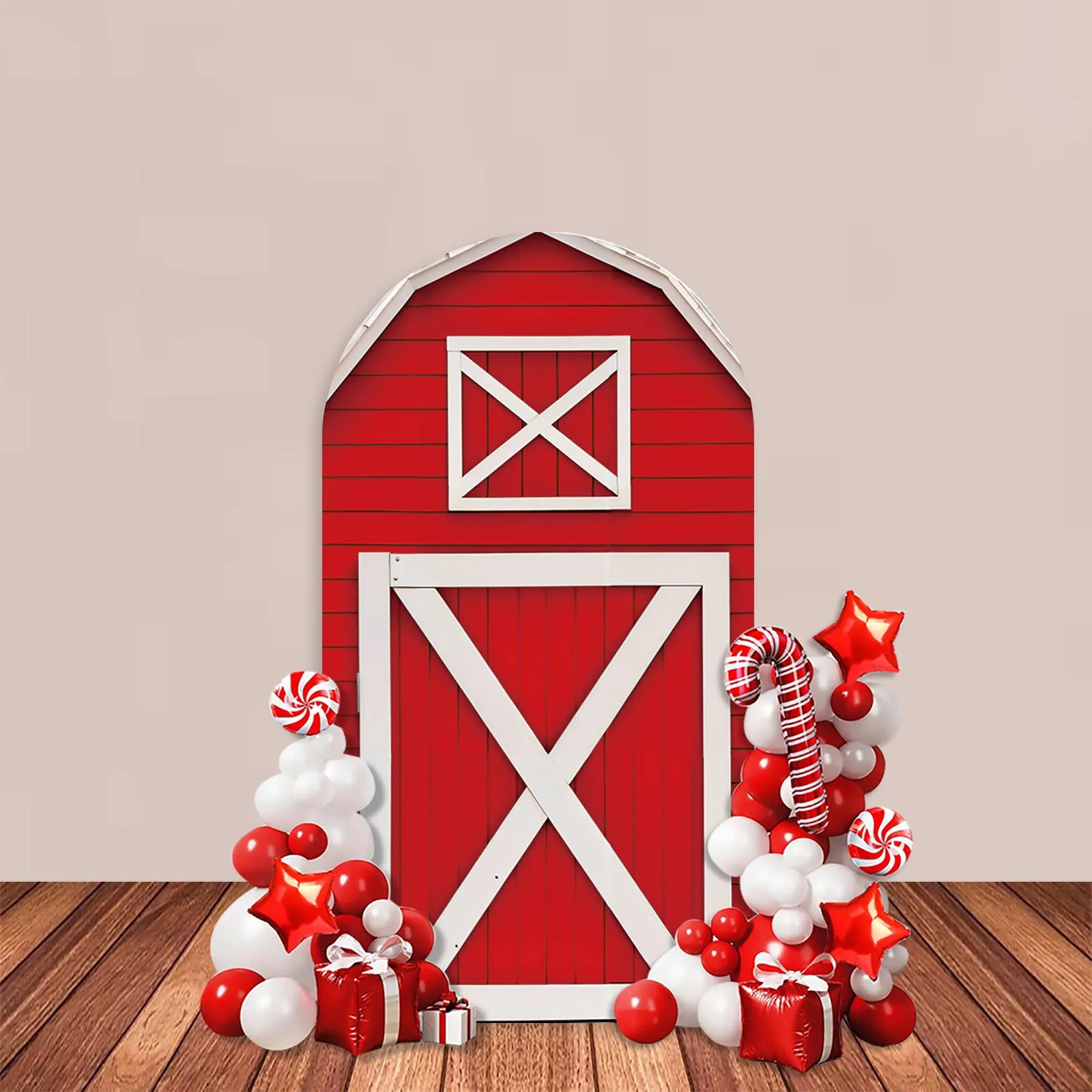 Farm Theme Arch Backdrop Cover Barn House Door Boy Girls Birthday Party Decor Red/Pink/Brown Baby Shower Photography Background