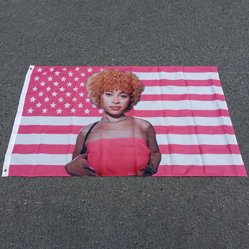 aerlxemrbrae Ice Spice Tapestry Wall Tapestry Ice Spice American Flag Pink Tapestry 3x5Fts z mosiężnymi przelotkami