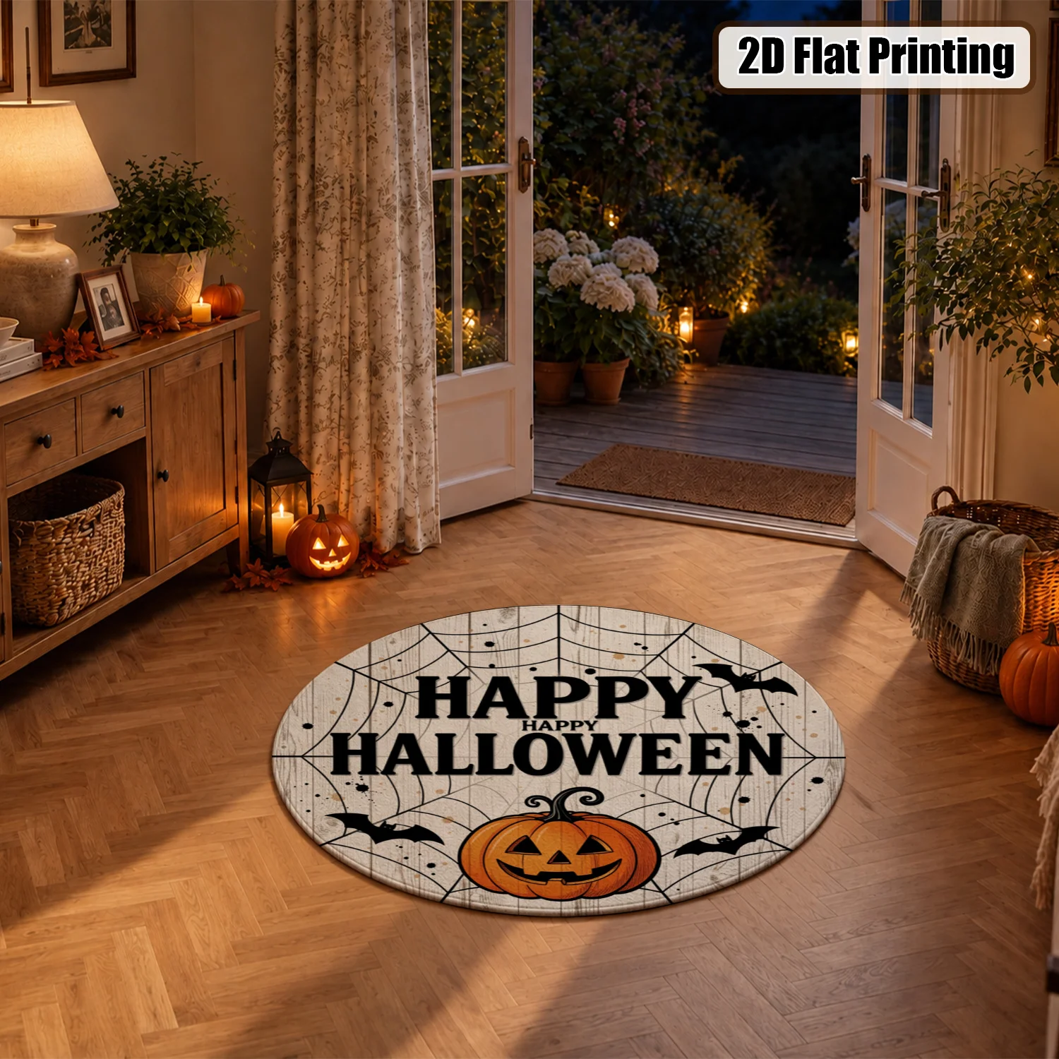 Halloween Pumpkin Bat Spider Web Circular Pattern Velvet Decorative Wreath, Machine Washable, Suitable for Front Door, Living Room, Entryway, Home Decoration, Ideal for Halloween, Thanksgiving, Black Friday, Christmas, New Year Celebrations