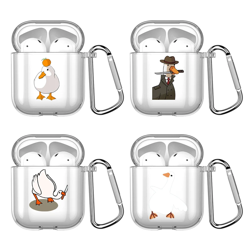 Cartoon Doubt Duck With Hook For Airpod Pro 3 Pro2 Clear Cover Accessorie Silicone Case for Apple Airpods 2 1 Earphone Cases