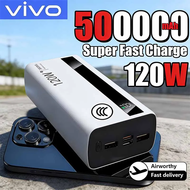 

Внешний аккумулятор VIVO 500000 мАч, 120 Вт, большой емкости, с супербыстрой зарядкой, портативное зарядное устройство для iPhone и Samsung