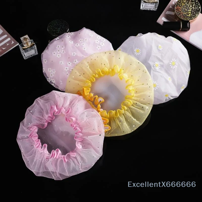 Double Layer Shower Cap Cute Cartoon Printed Waterproof Bath Cap Bath Hat Hair Cover Reusable For Women Bathroom Shower Use