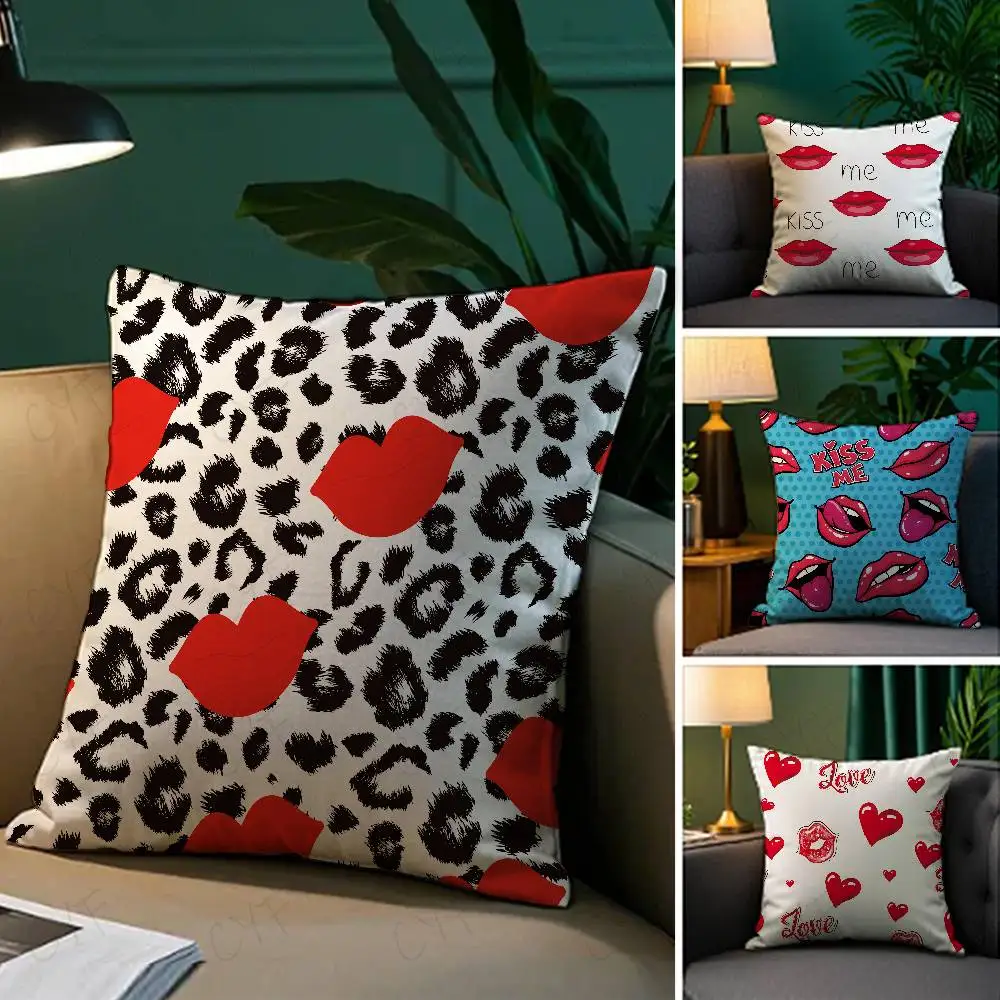 

Creative red lipspersonality fashion trend Pillow Case Custom Printed Brushed Fleece Pillow, Baby Skin-Touch, Eco-Friendly Dye-S