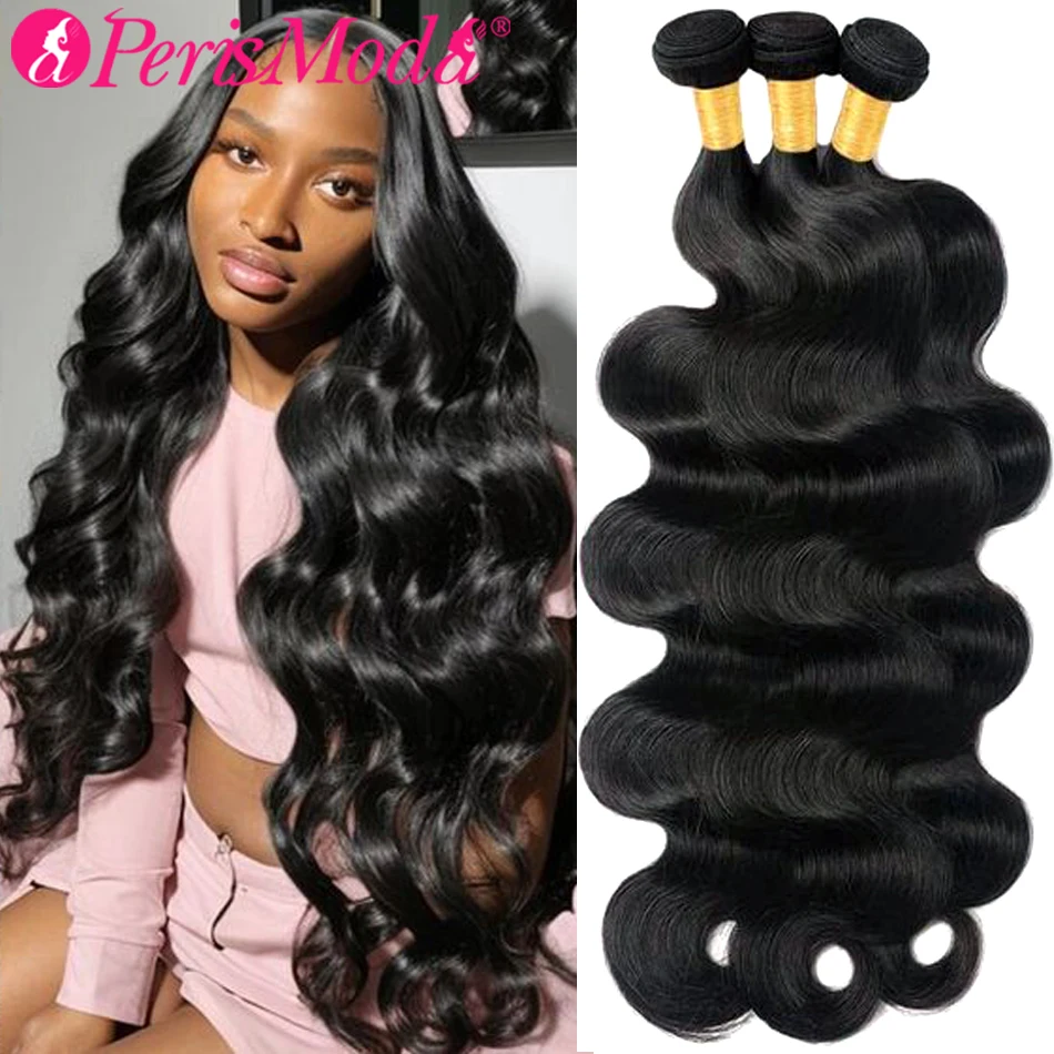 Perismoda Body Wave Bundels Menselijk Haar Peruaanse Weven Natuurlijk Zwart 3 4 Bundels Deal Maagdelijk Haar 30 Inch Rauwe Hair Extensions