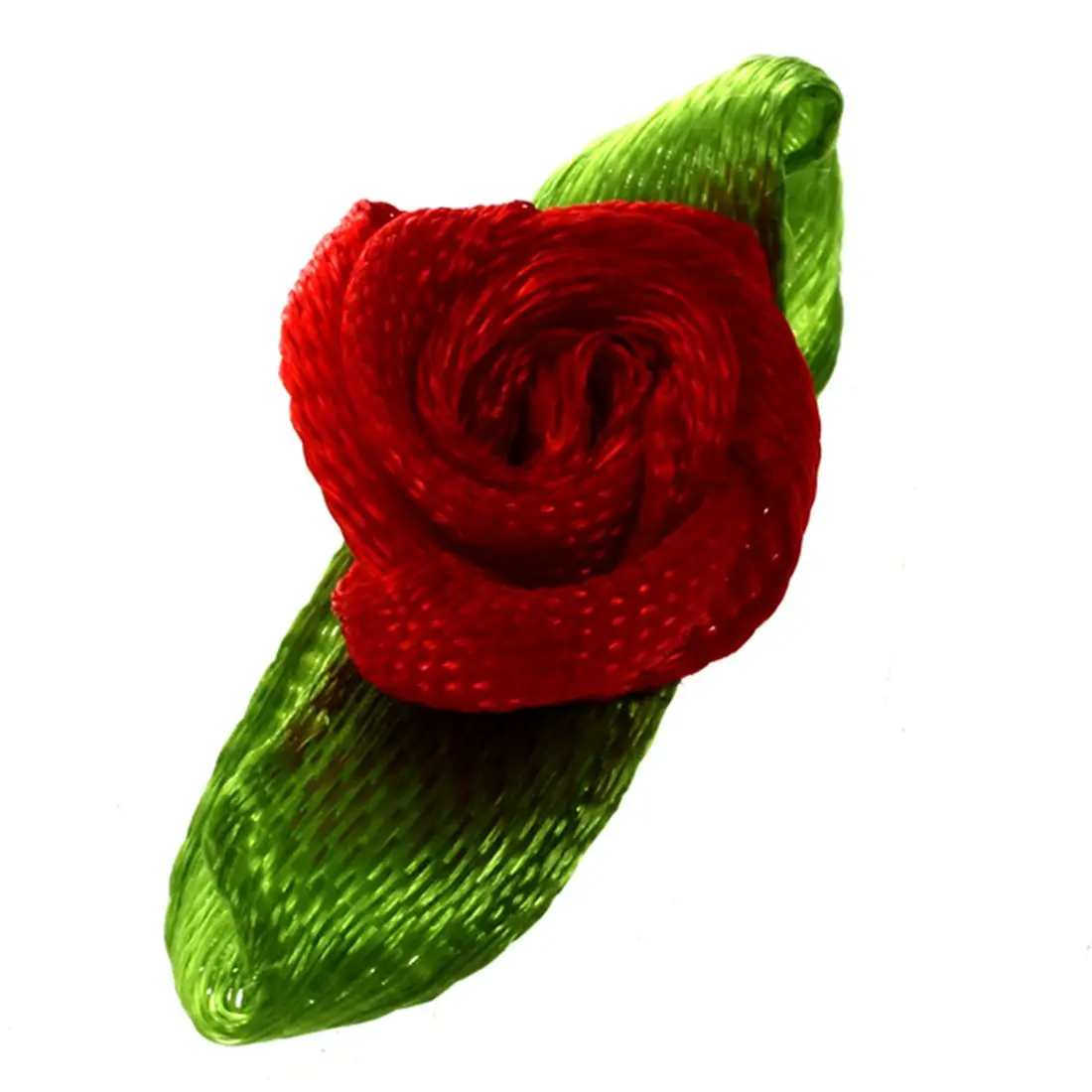 A24I 100pcs Mini Satin Ribbon Rose Flower Leaf Wedding Decor Appliques Sewing DIY Main Color:Red