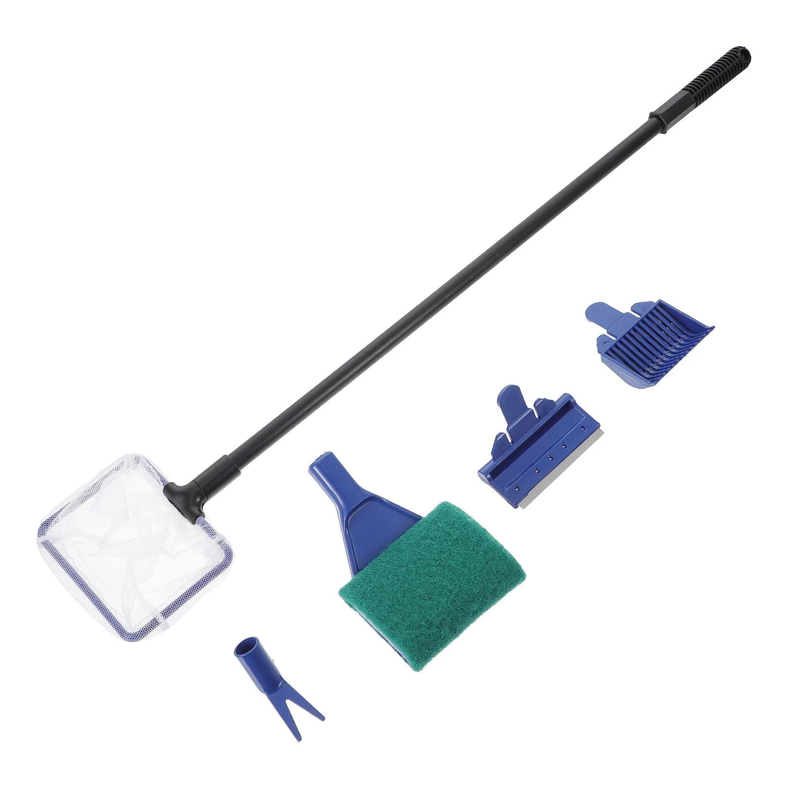 

Fish Tank Cleaning Kit 5 in 1 Black Blue Aquarium Fish Glass Tools Gravel Rake Sponge Fork Net Remove Dirt from Tank Bottom