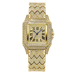 Relógio Quartzo de Luxo Feminino, Hip Hop, Diamante, Dourado, Casual, Banda Liga, Simples, Grande Marca, Moda, 2022