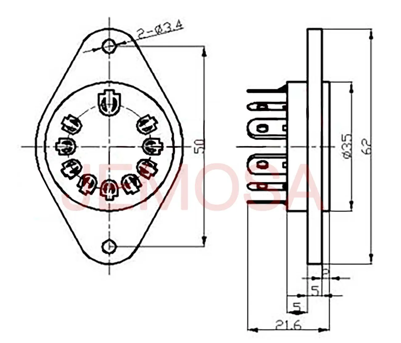 B10B ซ็อกเก็ตหลอด10PIN ชุบทอง2ชิ้นสำหรับ FL152 EL152 EL153เครื่องขยายเสียง Hi-Fi เครื่องเสียงสไตล์วินเทจ DIY