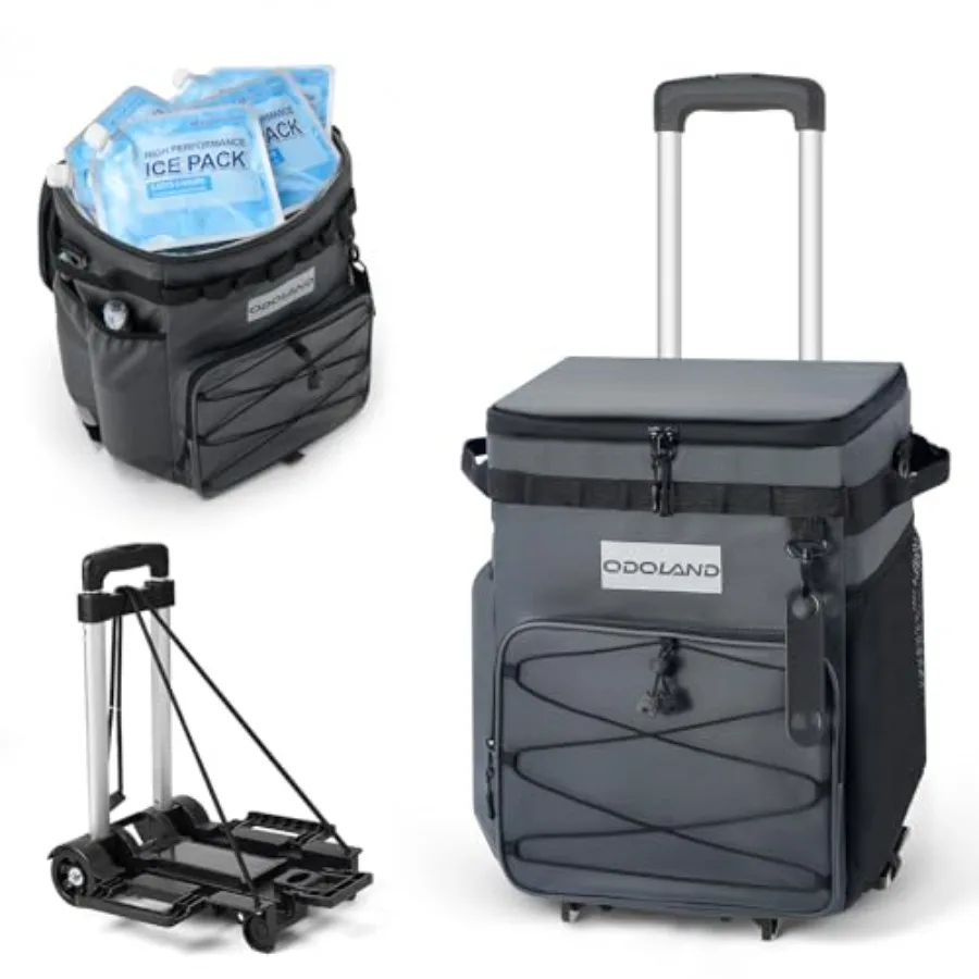 

72 Can Rolling Cooler Bag with Wheels and Handle Collapsible Insulated Ice Chest for Beach Camping and Tailgating - Portable Tr