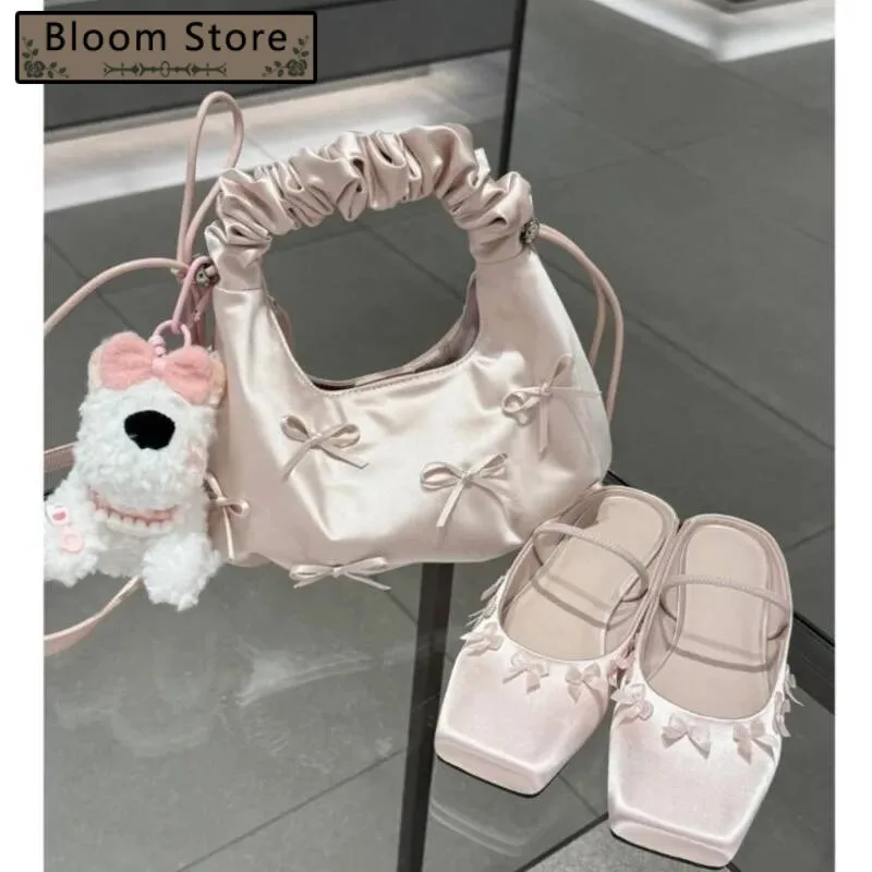

Bloom Sweet Cute Bow Y2k Crossbody Bags Women Hot Girls Ballet Style Handle Messenger Ladies Fairy Core Hand Bag Aesthetic