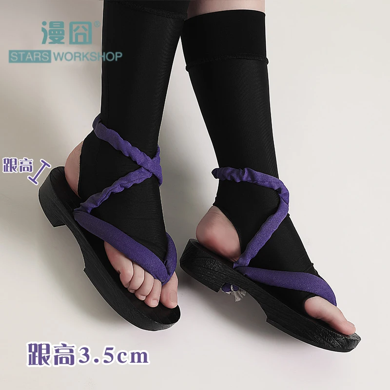 Game Genshin Impact Cosplay Tênis, Scaramouche Geta para o Halloween, Carnaval, Homens e Mulheres, Tamancos Preto e Roxo