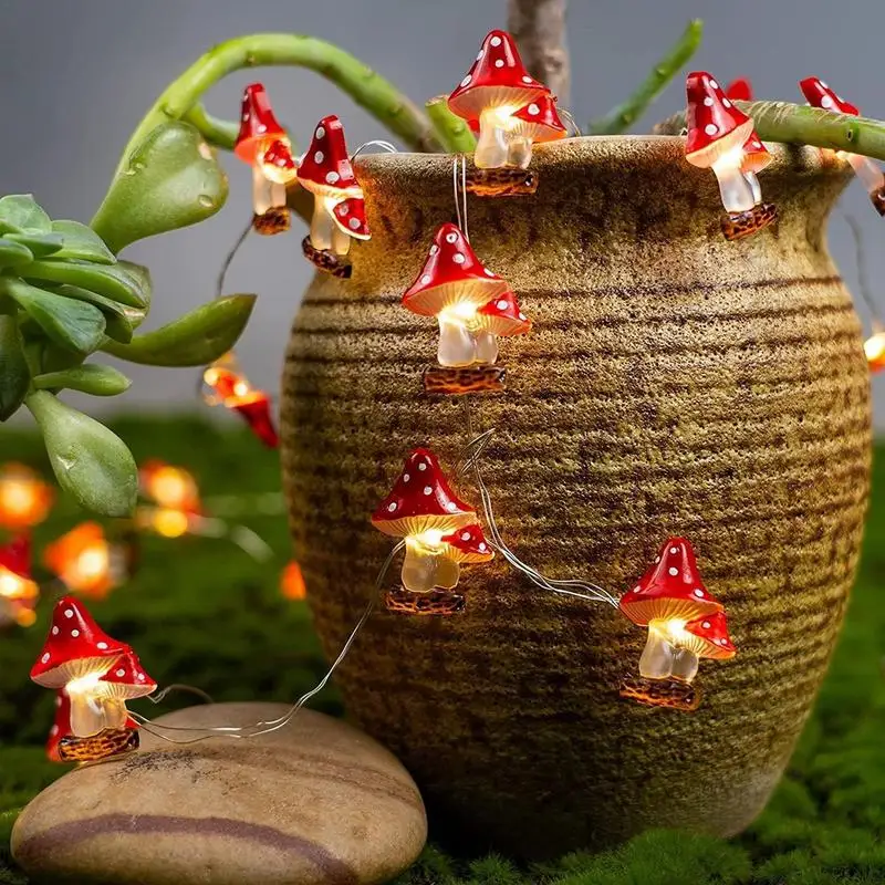 Światła grzybkowe String Świąteczne girlandy świetlne Zasilany bateryjnie Wystrój grzybów Wewnętrzne oświetlenie zewnętrzne String Fairy Lights With