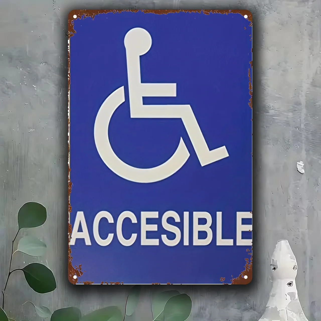 

2D Flat, Heavy-Duty Iron ADA Compliant Accessible Sign with White Wheelchair Symbol on Blue Background - 8.0x12.0inch Wall-Mount