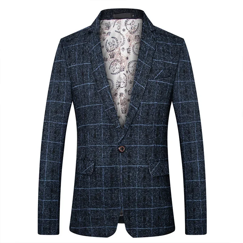 Mens Blazer 2024 Boutique Woolen Suit Jacket / Male Business Plaid Slim Fit Party Dress Blazer Coat Fashion Casual  Men Clothing