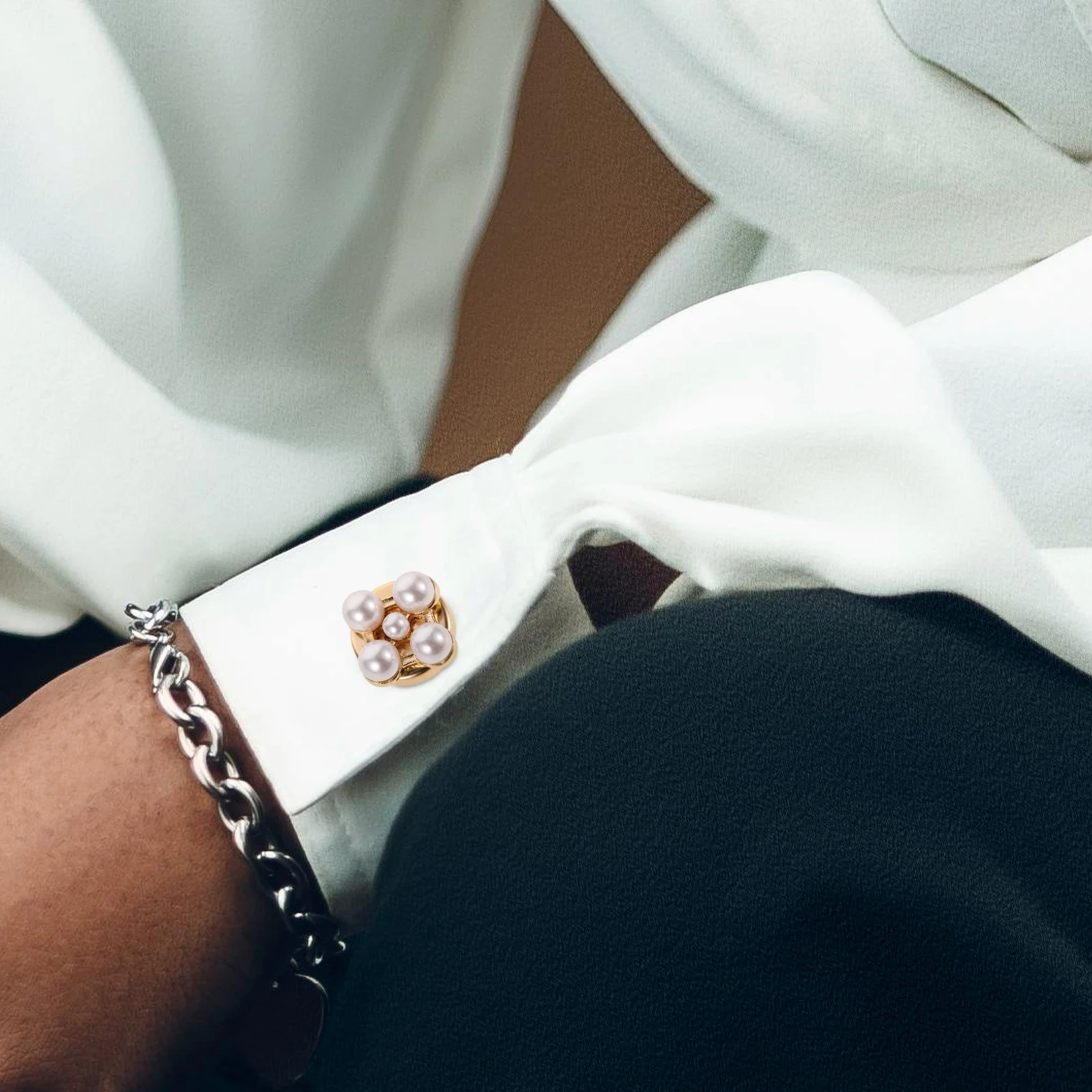 

3Pcs Unique Cufflinks Gunmetal Gold Silver Pearl Rhinestones Women Fashionable Outfits Scarf Clip Jeans Button