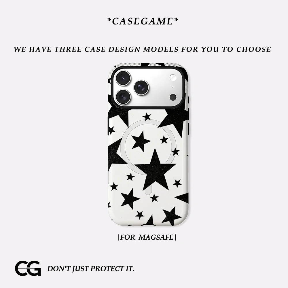 Casegame Matte Bumper für MagSafe Hülle für iPhone 17 16 15 14 Plus 13 Pro Max Stoßfeste Harte PC Schwarze Sternenmuster-Schutzhülle