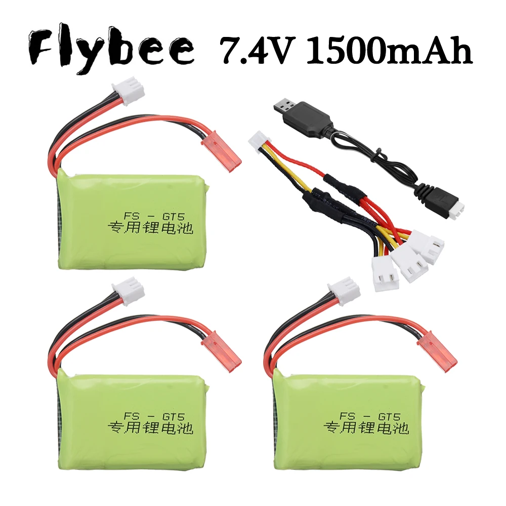 Batería Lipo 2S RC de 7,4 v y 1500mah, cargador compatible con Flysky FS-GT5, transmisor de 2,4G y 6 canales para coche y barco teledirigido, piezas de repuesto de Control remoto