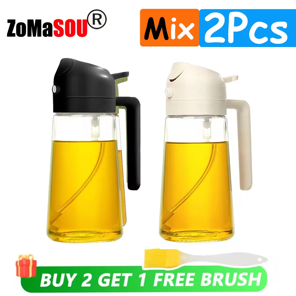 ZOMASOU 1-4 Stück 2-in-1-Sprühgerät, Ausgießer, Öl, leere Flasche, Kunststoff-Ölbehälter, Spender, Verdampfer, Küche, Grill, Camping, Kochutensilien 8
