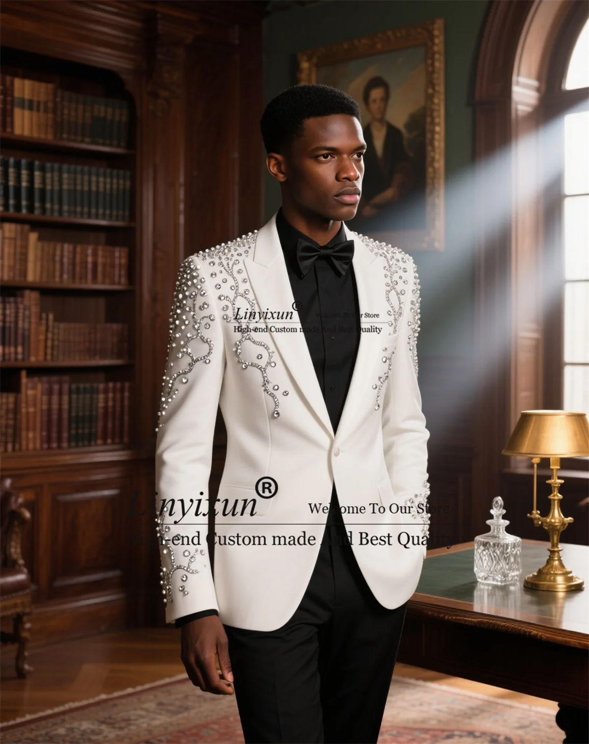

Glitter Diamond Beaded Men Suit Handsome Wedding Tuxedos Peaked Lapel Ropa Hombre Customized 2 Pieces Sets Groom Male Blazers