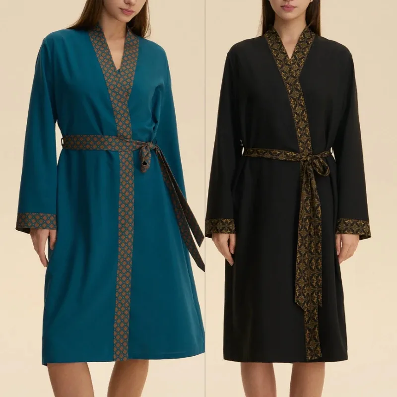 

Халат-кимоно с V-образным вырезом и поясом, женский, для сна и отдыха, ночная сорочка, белье, домашняя одежда d'4o