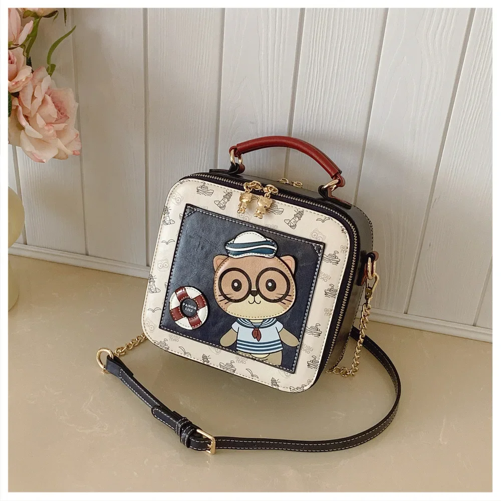 

2025 New! Women's Light Luxury Cartoon Square Box Bag — Crossbody/Shoulder, Large Capacity & Portable