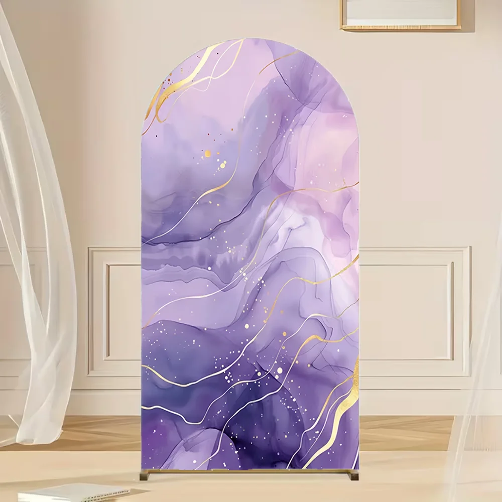 

Purple Marble Gold Arch Backdrop Cover Double-sided Customization Photography Custom Wedding Birthday Party Background
