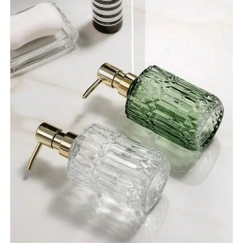 

New 390ML Manual Liquid Soap Dispenser Clear Glass Hand Sanitizer Bottle Containers Press Empty Gel Bottles Bathroom Accessories