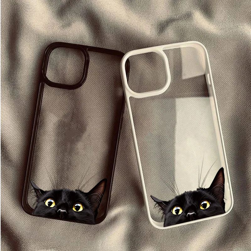 Funny Peeking Black Cat Clear Phone Case for iPhone 17 16 Pro 15 Pro Max 14 13 12 11 16E Air X XR XS Max 7 8 Plus SE 2022 Cover