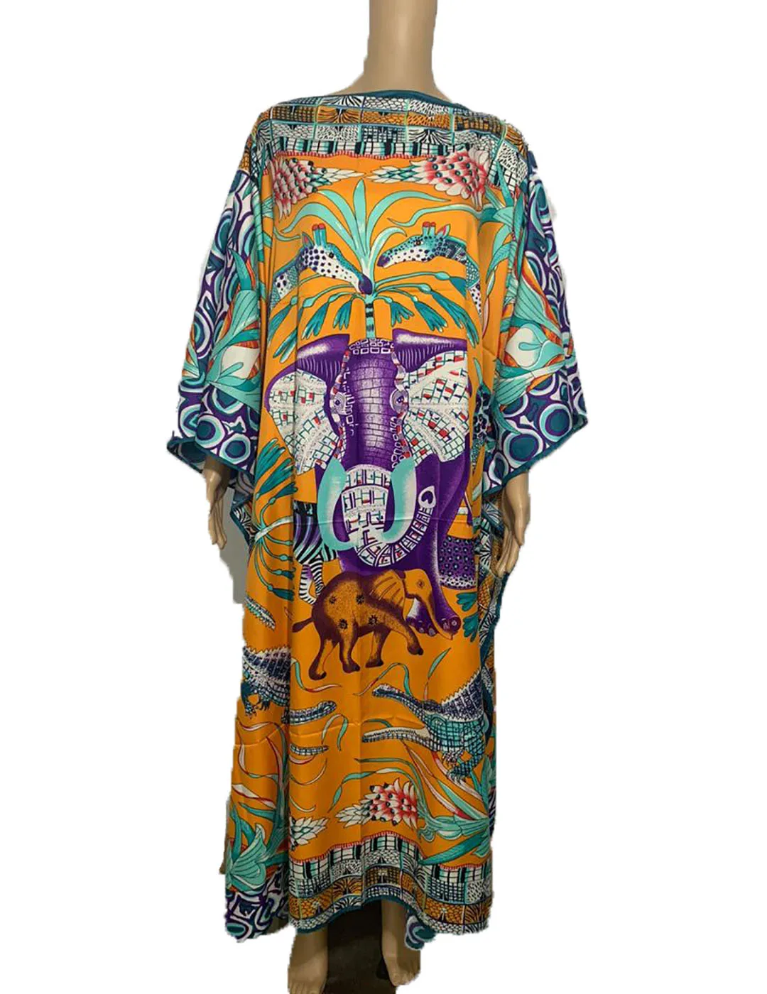 

kuwait Popular Summer Muslim Lady Ramadan Animal Printed Silk Long Abaya Free Size Middle East Fashion Loose Kaftan Maxi Dress