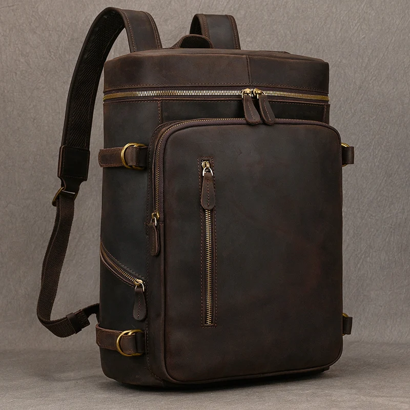 Vintage Genuine Leather Men\'s Backpack Large capacity travel bag crazy horse leather male 14\