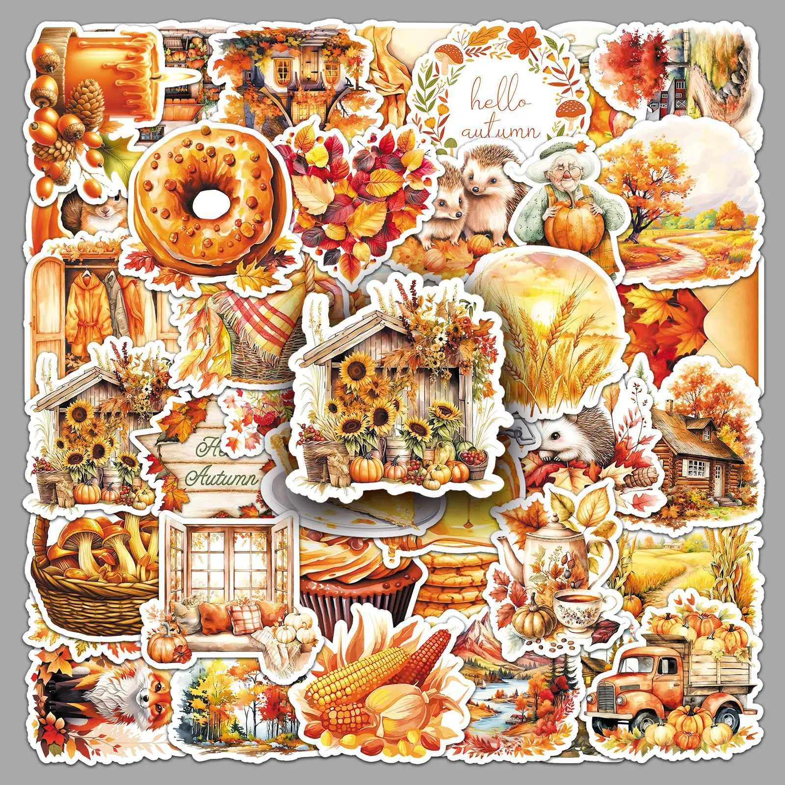 10/30/50 pezzi adesivi autunnali dorati cartoni animati adesivi decorativi autunnali gialli autunnali con foglie cadute ‌   Adesivi impermeabili