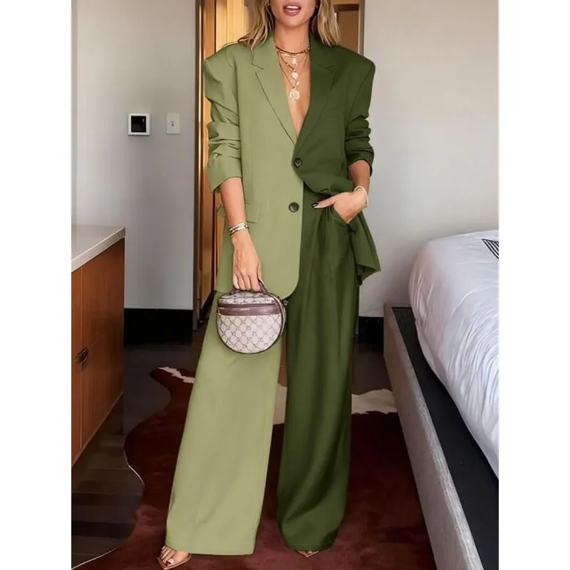 

Autumn Color Block Suit Women's Fashion Set Transborder Contrast Color Splicing Western Style Summer Suit for Ladies