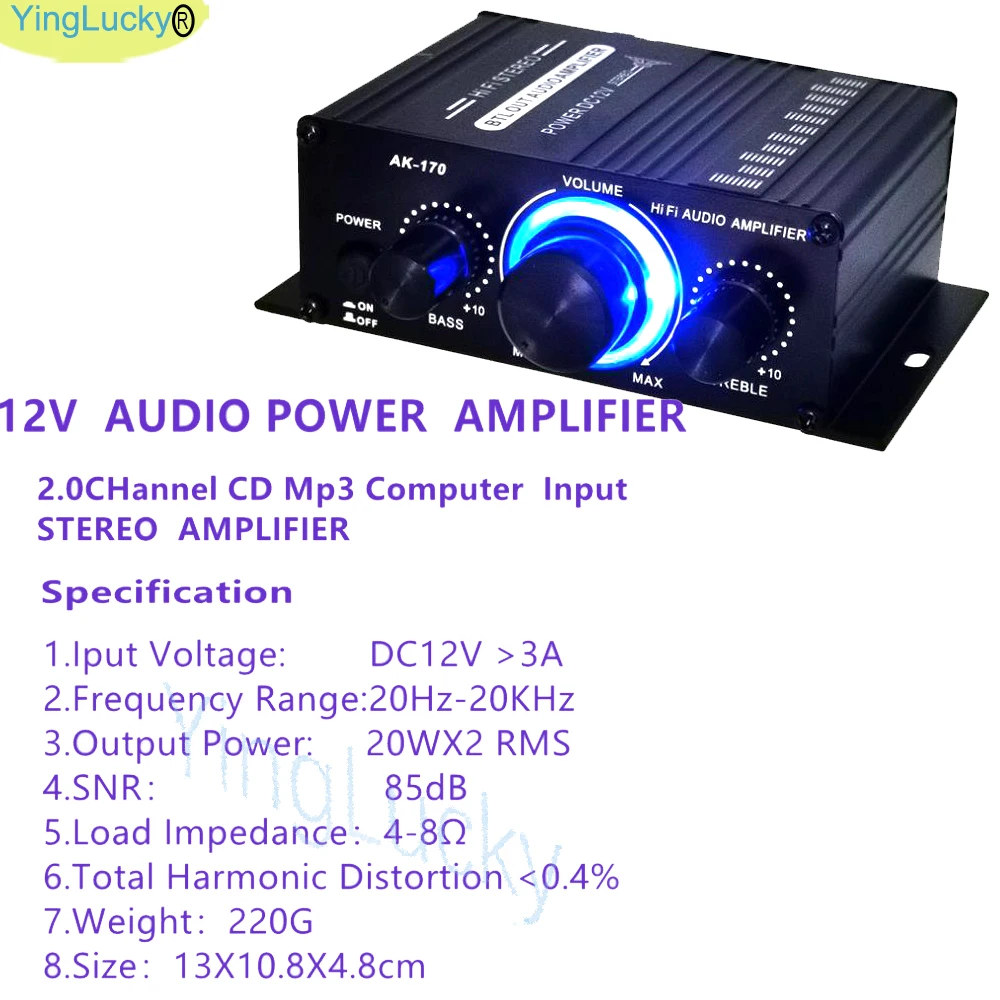 AK170 Mini Arcade Audio Amplifier 20W+20W Stereo with 4” Speakers 5