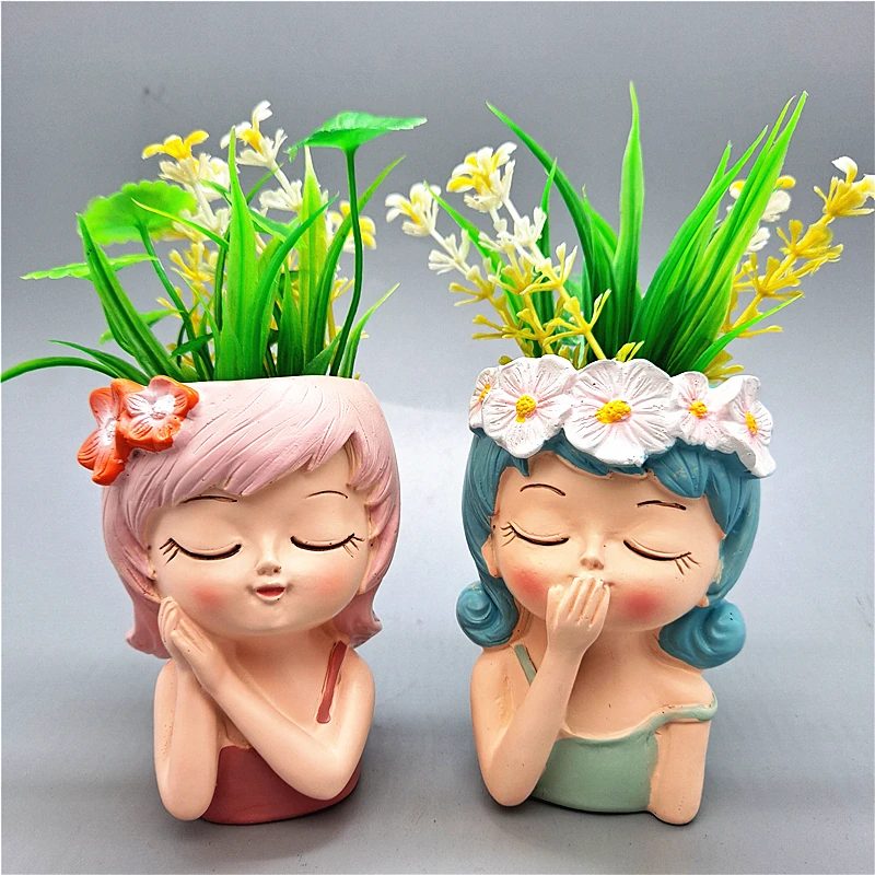 Moule 3D en silicone pour pots de fleurs princesse fille, plantes vertes, bougies en résine de gypse, béton, moule à colle en forme de goutte de cristal, bricolage