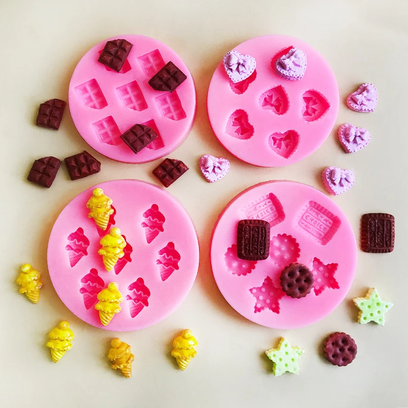 Mini Star Heart Cookies Silicone Fondant Molds Candy Chocolate Cake Pop Accessories Cupcake Topper Decorating Tools Kitchen