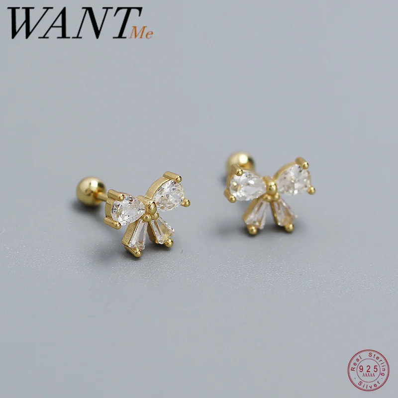 

WANTME стерлингового серебра 925 пробы, романтические серьги-гвоздики с милым бантом и бусинами для женщин, модные милые серьги-гвоздики для пирсинга ушей, подарки