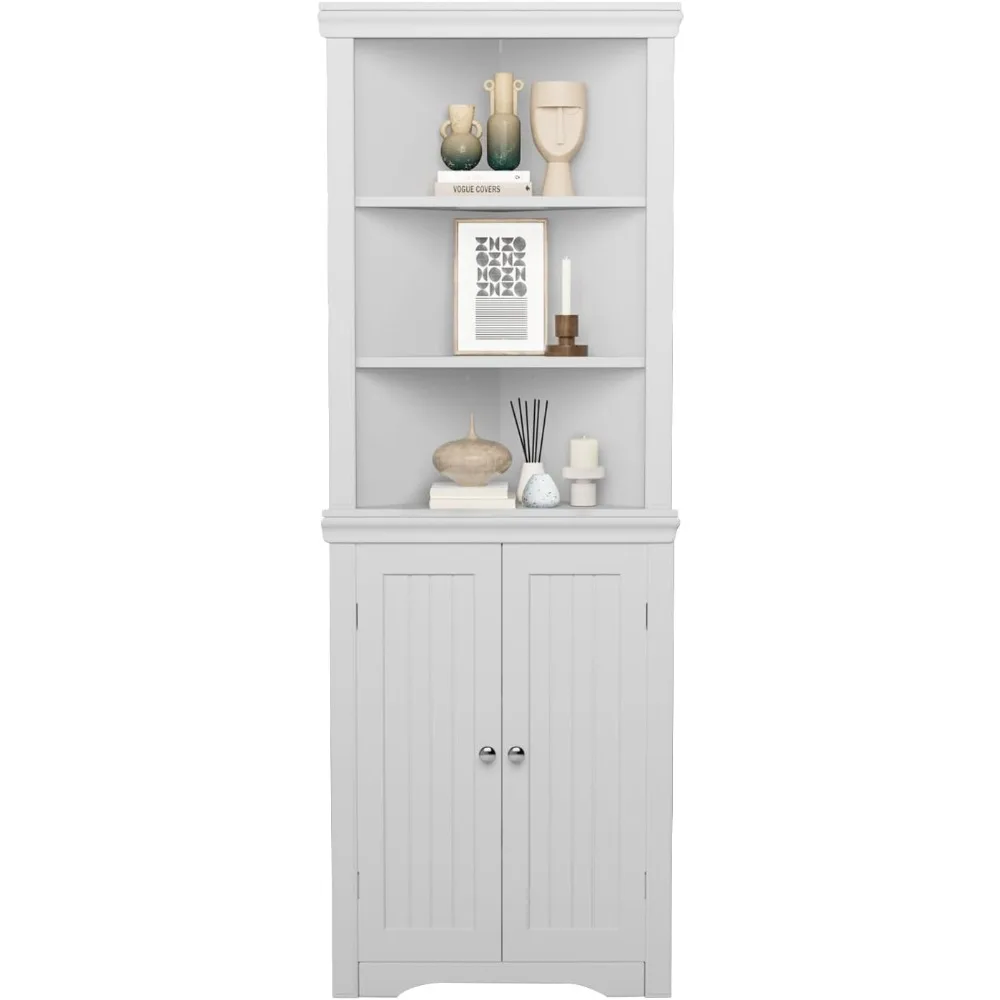

Corner Cabinet Corner Bathroom Cabinet with 2 Doors and 3 Tier Shelves Free Standing Corner Storage Cabinet for Bathroom
