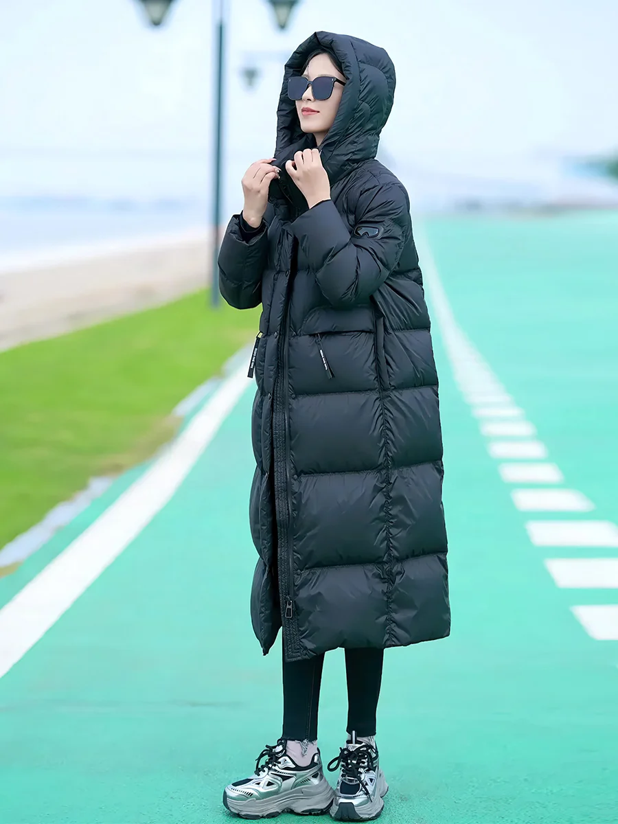 패셔너블 캐주얼 고급 화이트 다운 패딩 재킷 여성용 롱코트 후드 스탠드 칼라 겨울 신상품