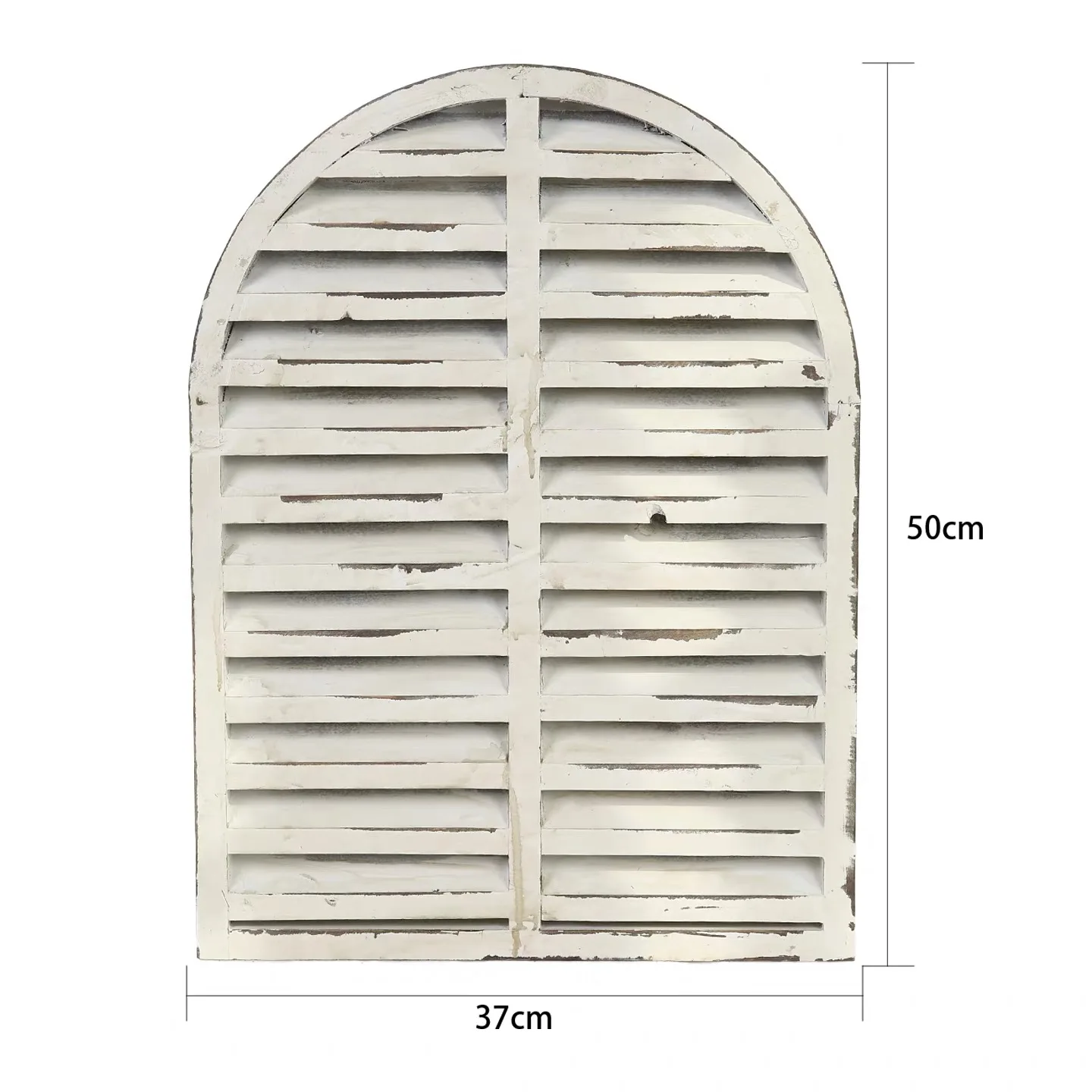 Vintage Wood Arch Window Panel, Distressed White Decorative Wall Mount Shutter, 37 x 50 cm, Rustic Farmhouse Style