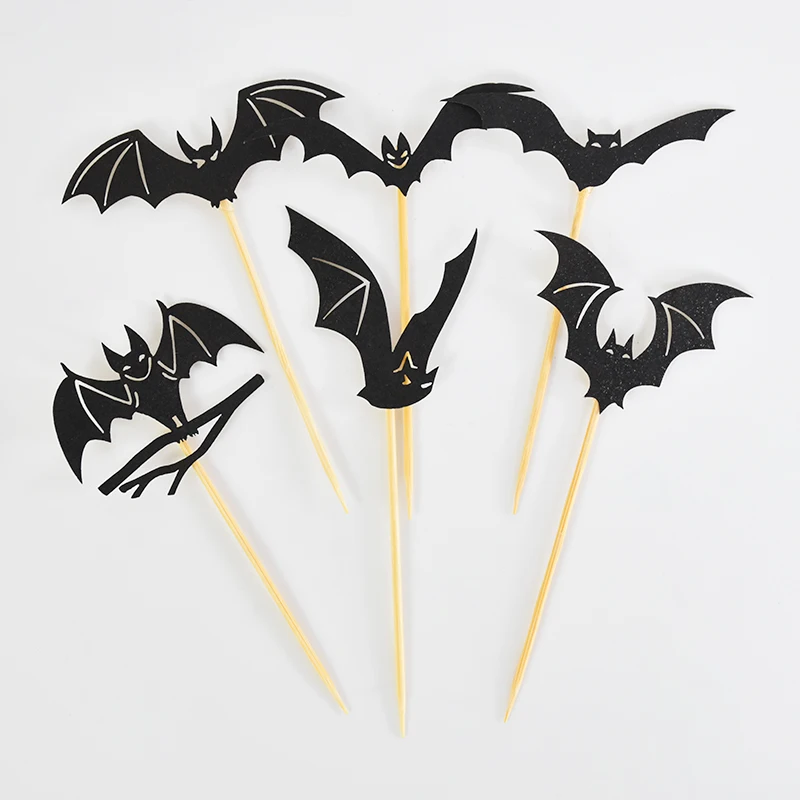 12Pcs Black Bat Cake Topper Halloween Cupcake Accessories Halloween Decorations Home Haunted House Festival Party Supplies