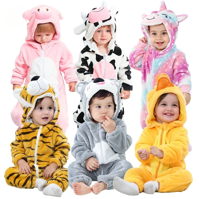 

Costume Infant Baby Clothes Rompers Winter Flannel Hooded Bodysuits Pajamas Animals Overall Jumpsuit For Bebe