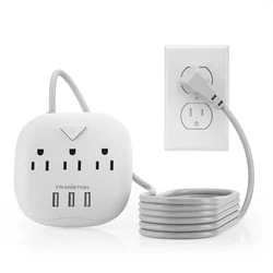 TRANSTON power strip with switch, 3 power strip, 3 USB Ports, 10ft Extension Cord, Quick Charge, Fire Resistant, For Home