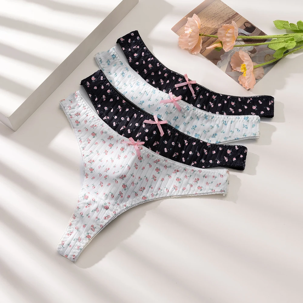 WarmSteps - Juego de 3 Tangas de Cintura Baja para Mujer, con Estampado Dulce y Moderno, Ropa Interior Suave y Cómoda, Sexy, Talla Grande, T-Back