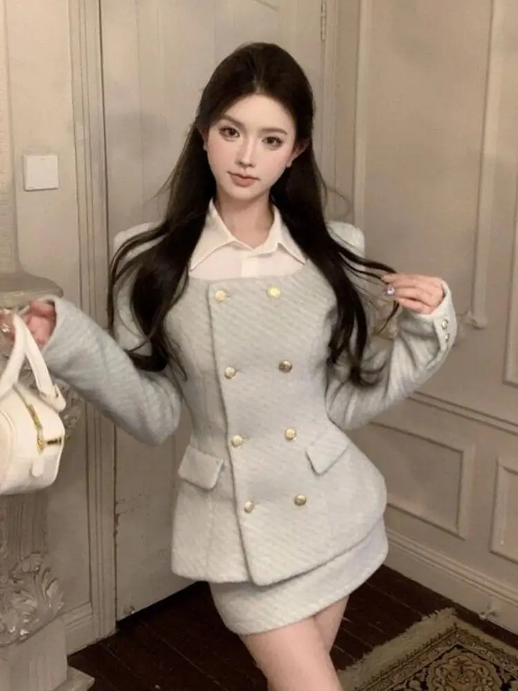 

Autumn Japan Fashion Sweet Vintage Women's Two Pieces Set French Elegant Office Lady Set Slimming Design Outfits Woman Clothes