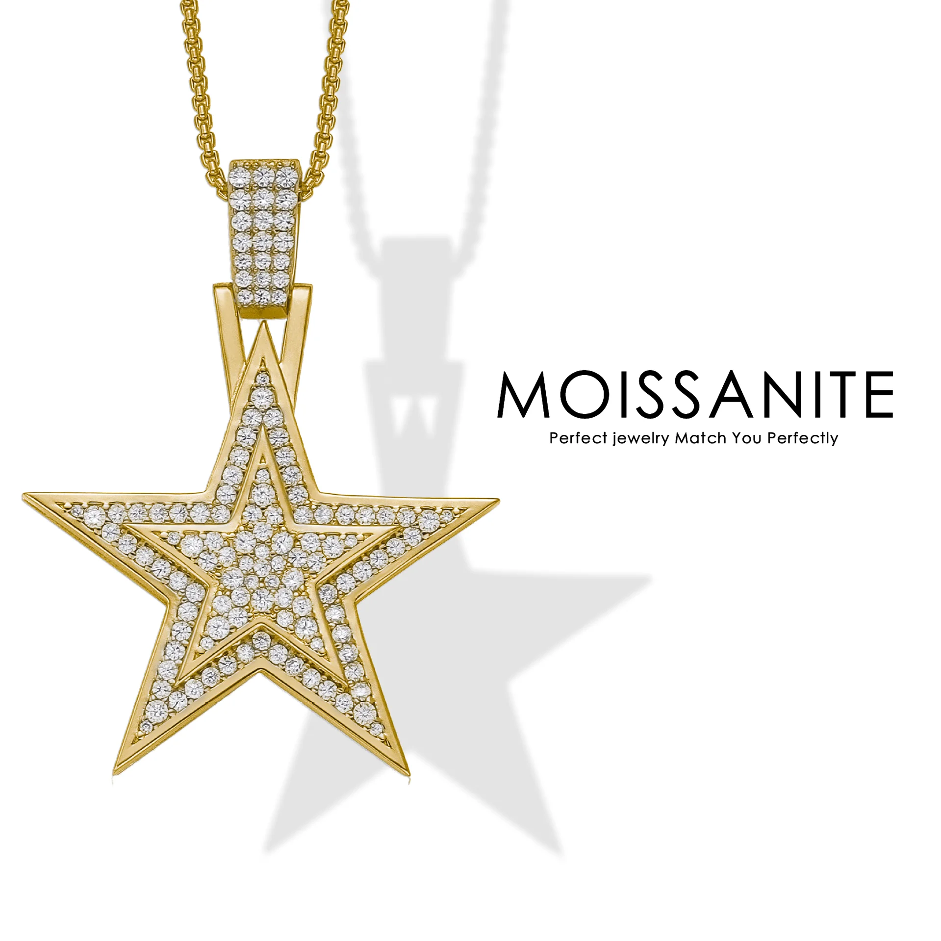 

18K Gold Plated S925 Silver Star Pendant Necklace with Moissanite Stones - Elegant Jewelry for Women, Perfect for Any Occasion